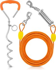 Petbobi Heavy-Duty 16-in Ground Stake Dog Tie-Out Cable with Spring, Orange, 40-ft