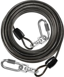 Petbobi Heavy-Duty Stainless Steel Dog Tie-Out Cable with Locking Carabiners & 360° Swivels, Black, 50-ft