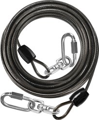 Petbobi Heavy-Duty Stainless Steel Dog Tie-Out Cable with Locking Carabiners & 360° Swivels, Black, 40-ft