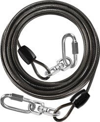 Petbobi Heavy-Duty Stainless Steel Dog Tie-Out Cable with Locking Carabiners & 360° Swivels, Black, 20-ft