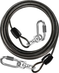 Petbobi Heavy-Duty Stainless Steel Dog Tie-Out Cable with Locking Carabiners & 360° Swivels, Black, 10-ft