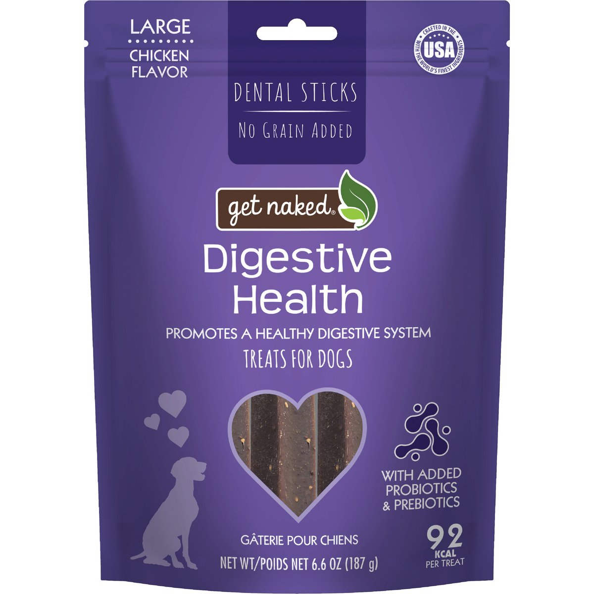 Get Naked Digestive Health Dental Chew Sticks Dog Treats, Large