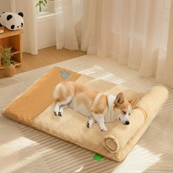 NonoPets Luxury Orthopedic Lambswool High-Resiliency Egg-Crate Foam Mat Dog Daybed with Integrated 6-in Spine-Protection Pillow, Beige, X-Large
