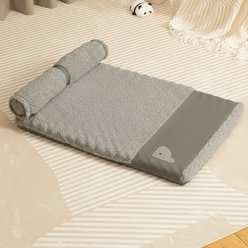 NonoPets Luxury Orthopedic Lambswool High-Resiliency Egg-Crate Foam Mat Dog Daybed with Integrated 6-in Spine-Protection Pillow, Grey, Large
