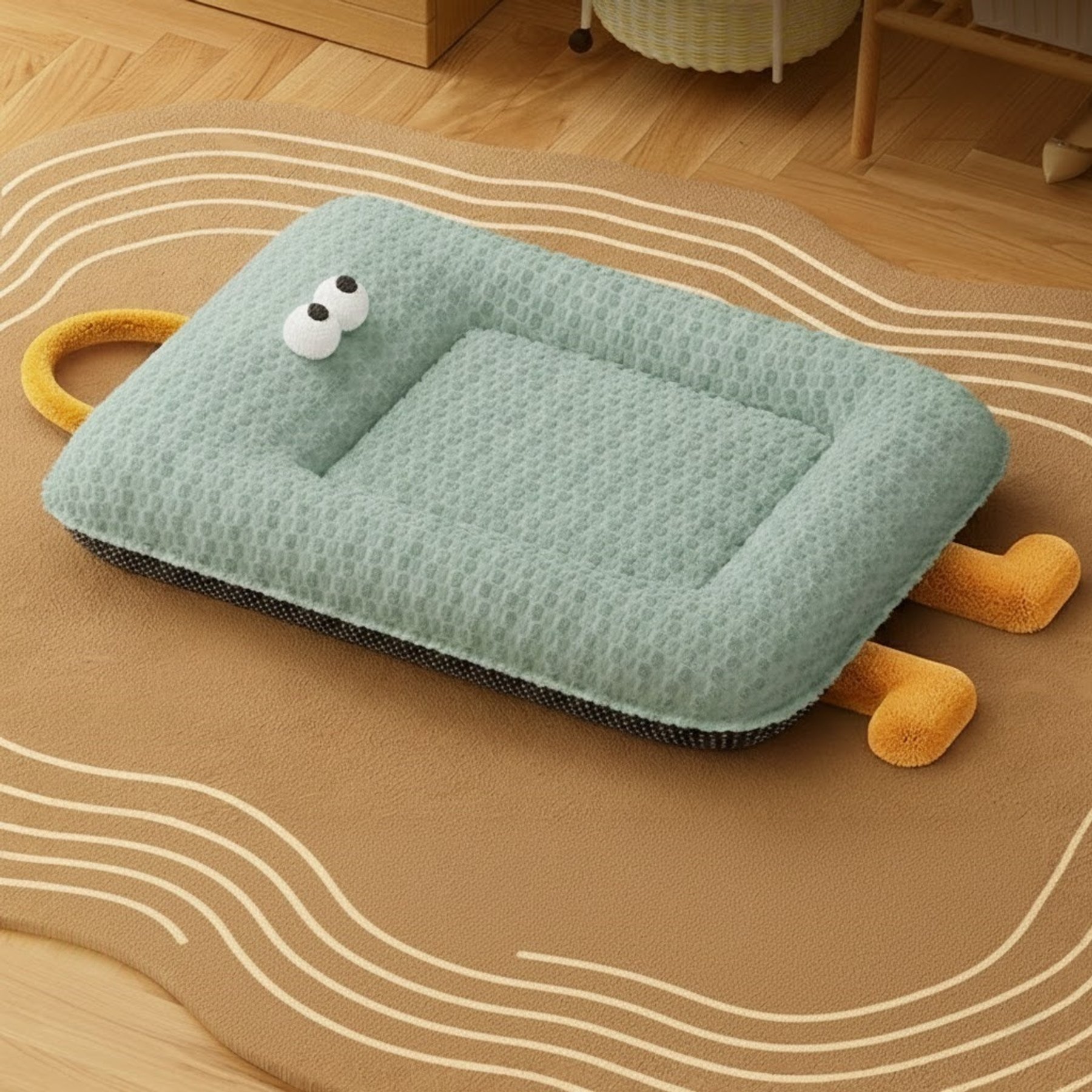 NonoPets Monster Orthopedic Lounge Ultra-Soft Textured Chenille Dog Bed with Integrated Headrest Bolsters & Non-Slip Safety Base, Green, Small