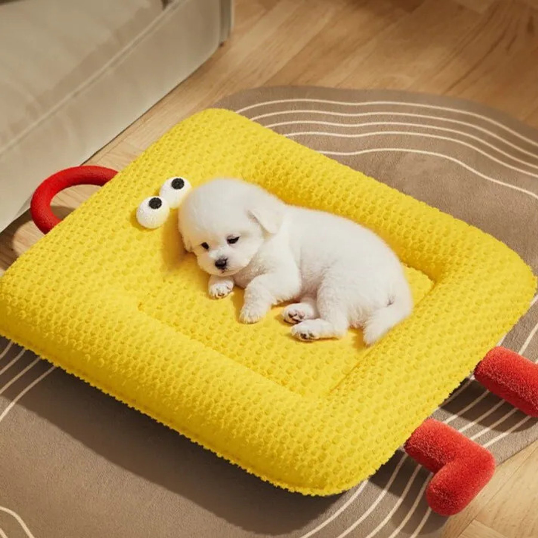 NonoPets Monster Orthopedic Lounge Ultra-Soft Textured Chenille Dog Bed with Integrated Headrest Bolsters & Non-Slip Safety Base, Yellow, Small