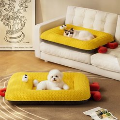 NonoPets Monster Orthopedic Lounge Ultra-Soft Textured Chenille Dog Bed with Integrated Headrest Bolsters & Non-Slip Safety Base, Yellow, Medium slide 2 of 5