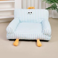 NonoPets Luxury Plush Monster Ultra-Soft Rainbow Faux Fur Lounger Cat Bed with Therapeutic Bolster & Whimsical Design, Blue, Medium