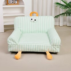 NonoPets Luxury Plush Monster Ultra-Soft Rainbow Faux Fur Lounger Cat Bed with Therapeutic Bolster & Whimsical Design, Green, Large