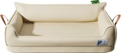 NonoPets Premium Leather Waterproof & Scratch-Resistant Orthopedic Natural Sponge Support Dog Bed with Double Handles & Removable Washable Cover, Beige, Medium