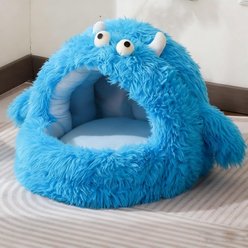 NonoPets Self-Warming Ultra-Plush High-Density PP Cotton Cat Cave Bed Enclosed Thermal Hideout, Blue, Large