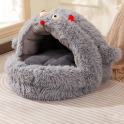 NonoPets Self-Warming Ultra-Plush High-Density PP Cotton Cat Cave Bed Enclosed Thermal Hideout, Grey, Large
