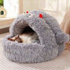 NonoPets Self-Warming Ultra-Plush High-Density PP Cotton Cat Cave Bed Enclosed Thermal Hideout, Grey, Large slide 2 of 2