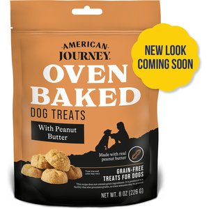 American Journey with Peanut Butter Grain-Free Oven Baked Crunchy Biscuit Dog Treats (NEW LOOK COMING SOON), 8-oz bag