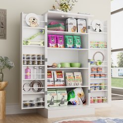 Saudism Freestanding Dog Food Storage Cabinet with Doors & Adjustable Shelves, White, 23.6 x 15.75 x 47-in