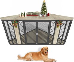 Saudism Corner Wooden Dog Crate with Diamond Metal Decoration, Large: 67-in, Grey