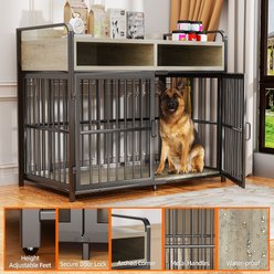 Saudism Indoor Heavy Duty Furniture Wood Cage Table Dog Crate with Drawers Storage, Gray, Large: 40.5 x 23.6 x 35.4-in slide 2 of 8