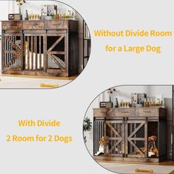 Saudism Furniture End Table Wooden Double Dog Crate with Divider, Storage Drawers, Sliding Barn Doors & TV Stand, Large: 48-in, Brown slide 2 of 8