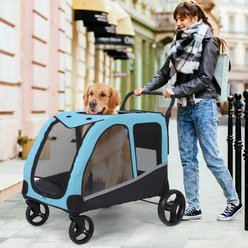 Saudism Foldable Design & Adjustable Handle Wagon Dog Stroller with Pocket, Large, Blue slide 2 of 7