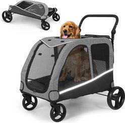 Saudism Foldable Design & Adjustable Handle Wagon Dog Stroller with Pocket, Large, Gray