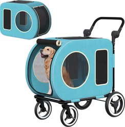 Saudism 2025 Upgraded Foldable Jogger Wagon Dog Stroller with Detachable Carrier & Adjustable Handle, Medium, Blue