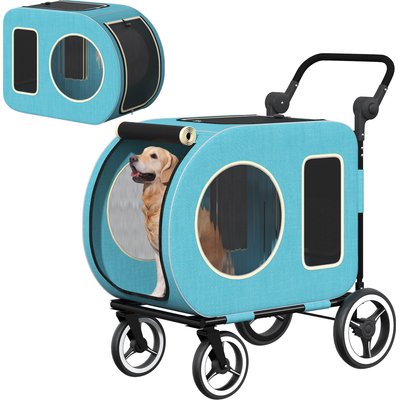 Saudism Saudism 2025 Upgraded Foldable Jogger Wagon Dog Stroller with Detachable Carrier & Adjustable Handle, Medium, Blue