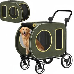 Saudism 2025 Upgraded Foldable Jogger Wagon Dog Stroller with Detachable Carrier & Adjustable Handle, Medium, Green slide 2 of 8
