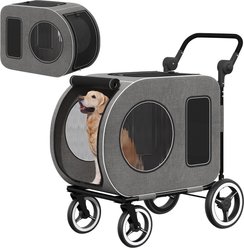 Saudism 2025 Upgraded Foldable Jogger Wagon Dog Stroller with Detachable Carrier & Adjustable Handle, Medium, Gray