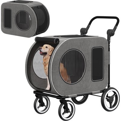 Saudism Saudism 2025 Upgraded Foldable Jogger Wagon Dog Stroller with Detachable Carrier & Adjustable Handle, Medium, Gray