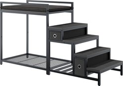 Saudism Bunk Dog & Cat Bed with Removable Stairs, 2 Drawers, Window Perch & Window Seat, Medium, Black