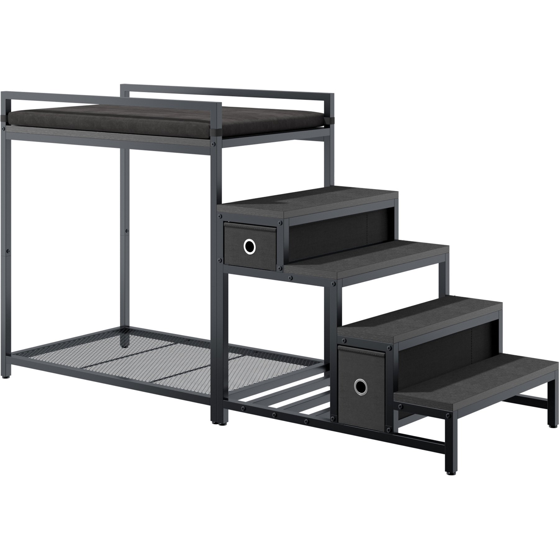 Saudism Bunk Dog & Cat Bed with Removable Stairs, 2 Drawers, Window Perch & Window Seat, Medium, Black