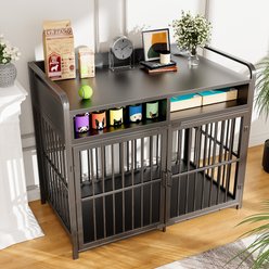 Saudism Indoor Heavy Duty Furniture Wood Cage Table Dog Crate with Drawers Storage, Black, Large: 40.5 x 23.6 x 35.4-in