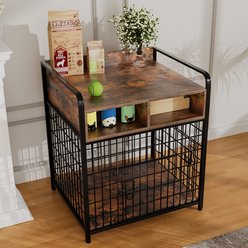Saudism Indoor Heavy Duty Furniture Wood Cage Table Dog Crate with Drawers Storage, Brown, Small: 27.6 x 20.5 x 31.9-in