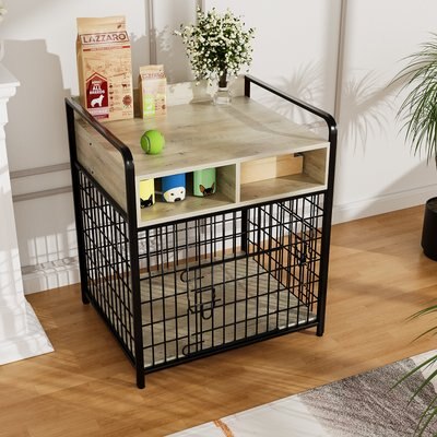 Saudism Saudism Indoor Heavy Duty Furniture Wood Cage Table Dog Crate with Drawers Storage, Gray, Small: 27.6 x 20.5 x 31.9-in