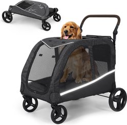 Saudism Foldable Design & Adjustable Handle Wagon Dog Stroller with Pocket, Large, Black