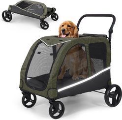 Saudism Foldable Design & Adjustable Handle Wagon Dog Stroller with Pocket, Large, Green