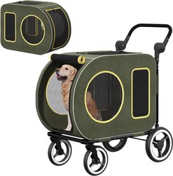 Saudism 2025 Upgraded Foldable Jogger Wagon Dog Stroller with Detachable Carrier & Adjustable Handle, Medium, Green