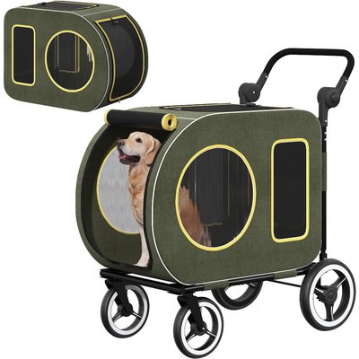 Saudism Saudism 2025 Upgraded Foldable Jogger Wagon Dog Stroller with Detachable Carrier & Adjustable Handle, Medium, Green