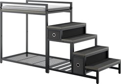 Saudism Bunk Dog & Cat Bed with Removable Stairs, 2 Drawers, Window Perch & Window Seat, Medium, Grey