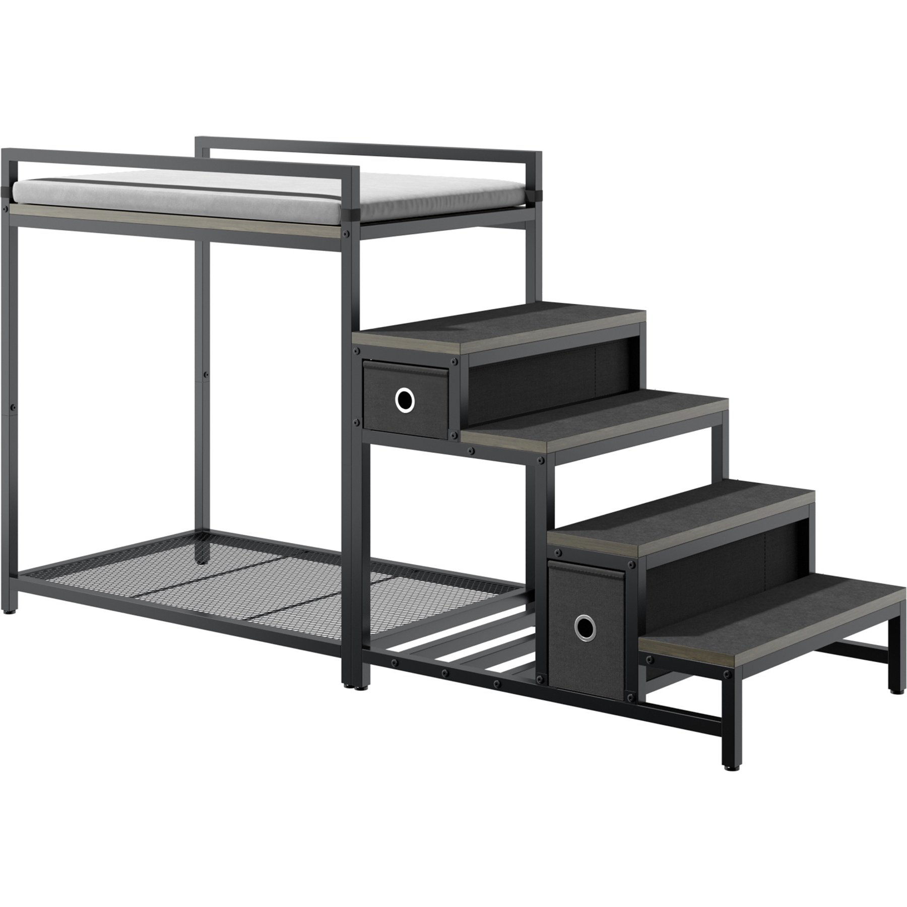 Saudism Bunk Dog & Cat Bed with Removable Stairs, 2 Drawers, Window Perch & Window Seat, Medium, Grey