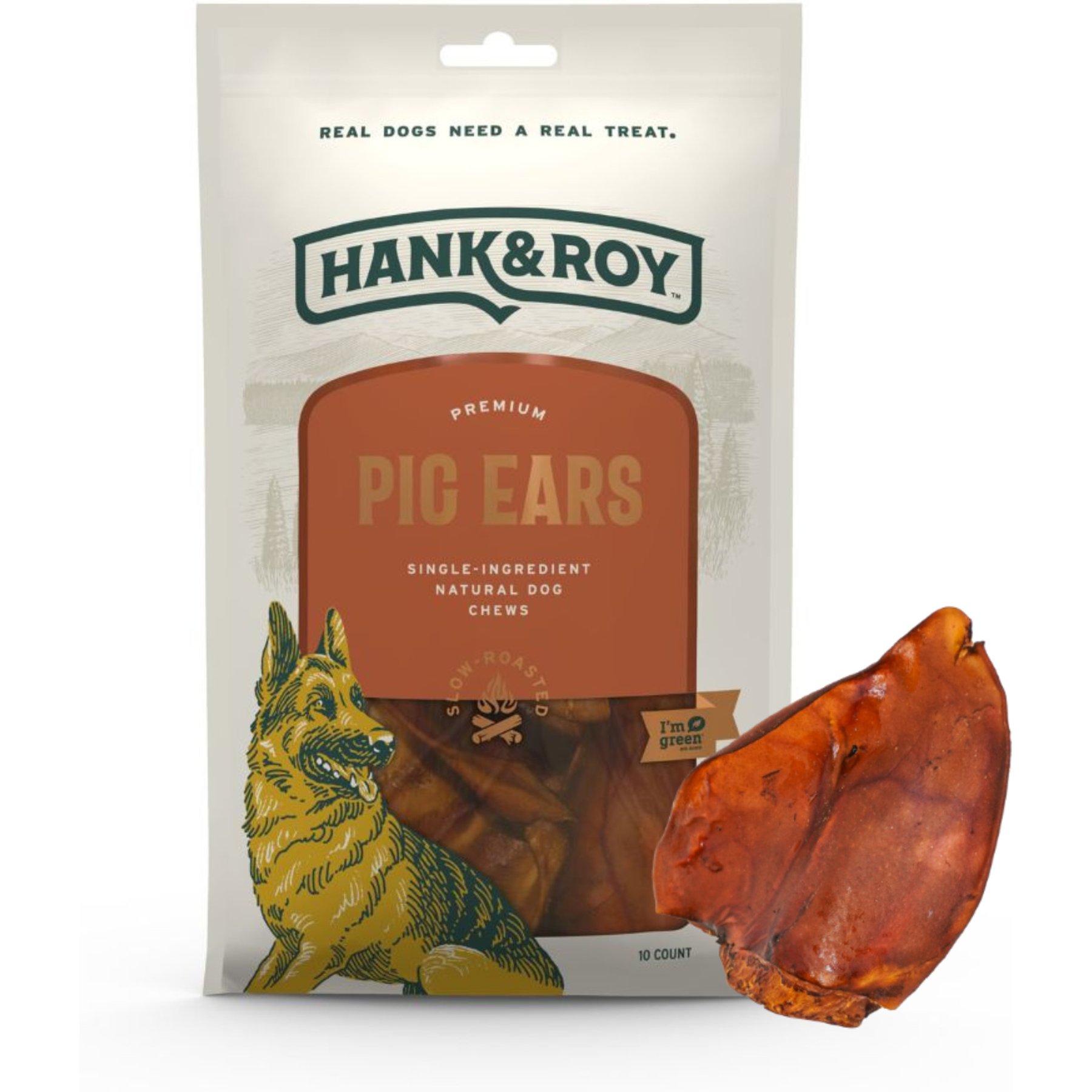 Hank and Roy All-Natural Pig Ear Dog Chew Treats, 10 count