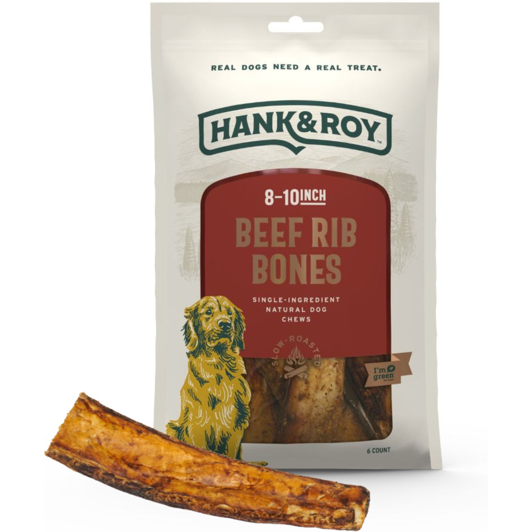 Hank and Roy Rich, Natural Flavor 8 to 10-in Beef Rib Dog Bones, 6 count
