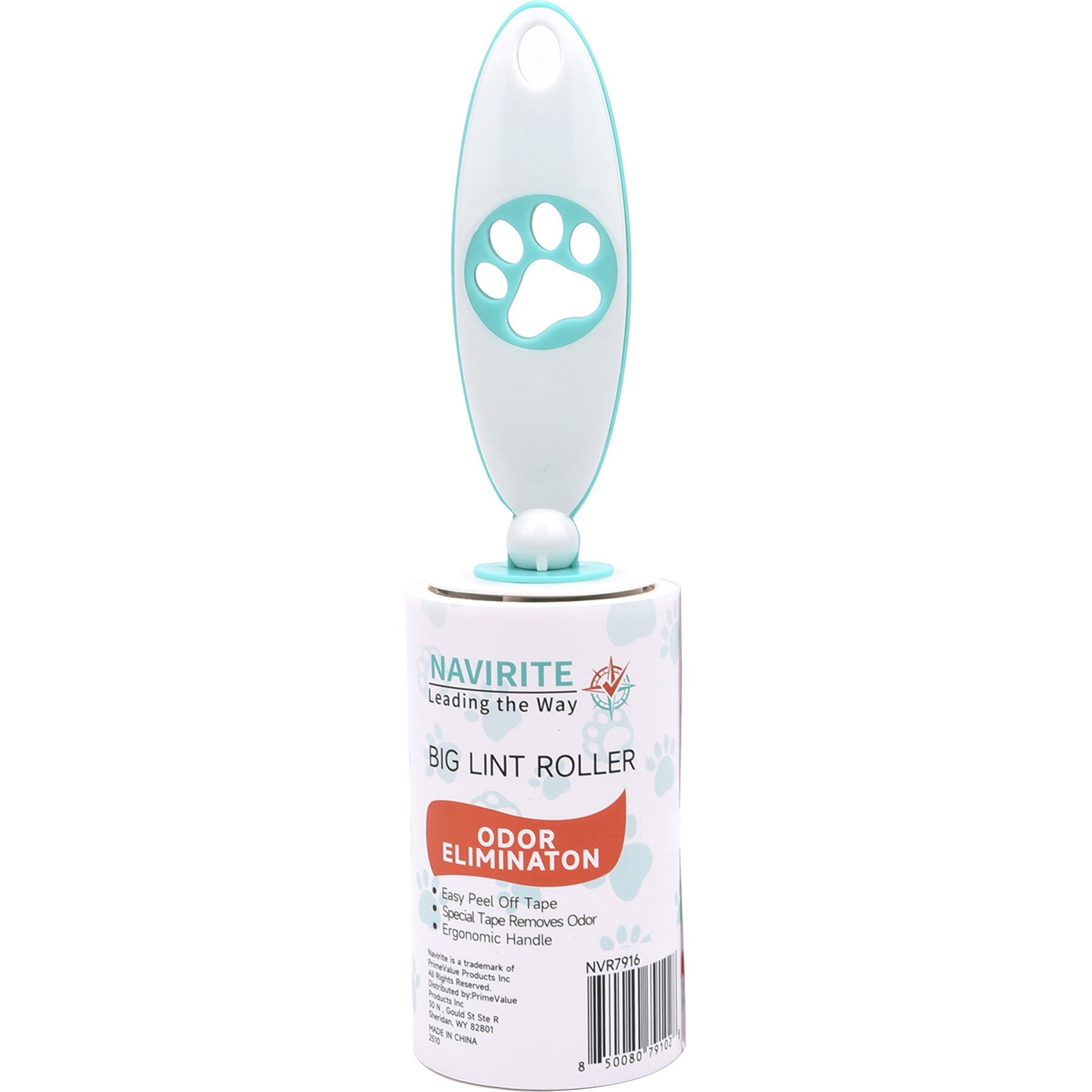 Navirite Big Paw Icon Odor Elimination Pet Lint Roller, White, Large, 50 sheets