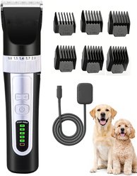 Fido Fave 35-Tooth Titanium-Ceramic Blade, 390W Motor, 1500mAh, LED Battery Display, 3 Speeds & 6 Guide Combs Dog Powerful Grooming Clipper, Black