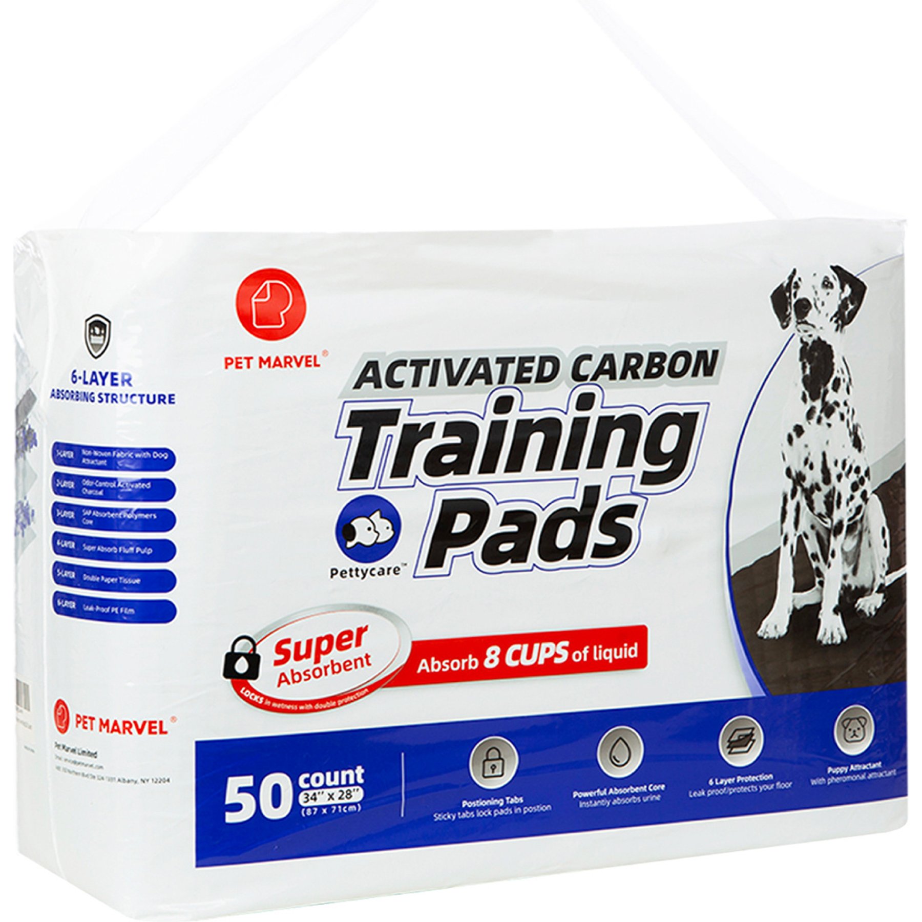 Pettycare Disposable Odor Control Charcoal Dog Training & Potty Pads, 28 x 34-in, 50 count
