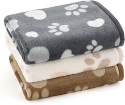 Bedsure Super Premium Fleece Dog Paw Pattern Thin Portable Throw Dog & Cat Blanket, 3 count, X-Small: 23 x 16-in
