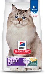 Hill's Science Diet Sensitive Stomach & Sensitive Skin Pollock Meal & Barley Recipe Adult Dry Cat Food, 6-lb bag