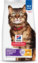 Hill's Science Diet Adult Sensitive Stomach & Sensitive Skin Chicken & Rice Recipe Dry Cat Food, 15.5-lb bag