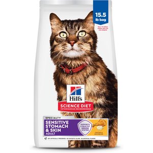 Hill's Science Diet Adult Sensitive Stomach & Sensitive Skin Chicken & Rice Recipe Dry Cat Food, 15.5-lb bag