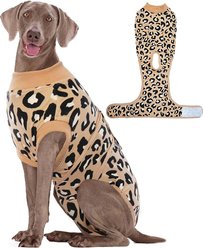 Kuoser Professional Surgical Leopard Dog Recovery Suit, Coffee, X-Large